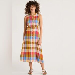 Pendleton Multicolor Madras Plaid Linen Blend Button-Front Midi Dress – XL – NWT